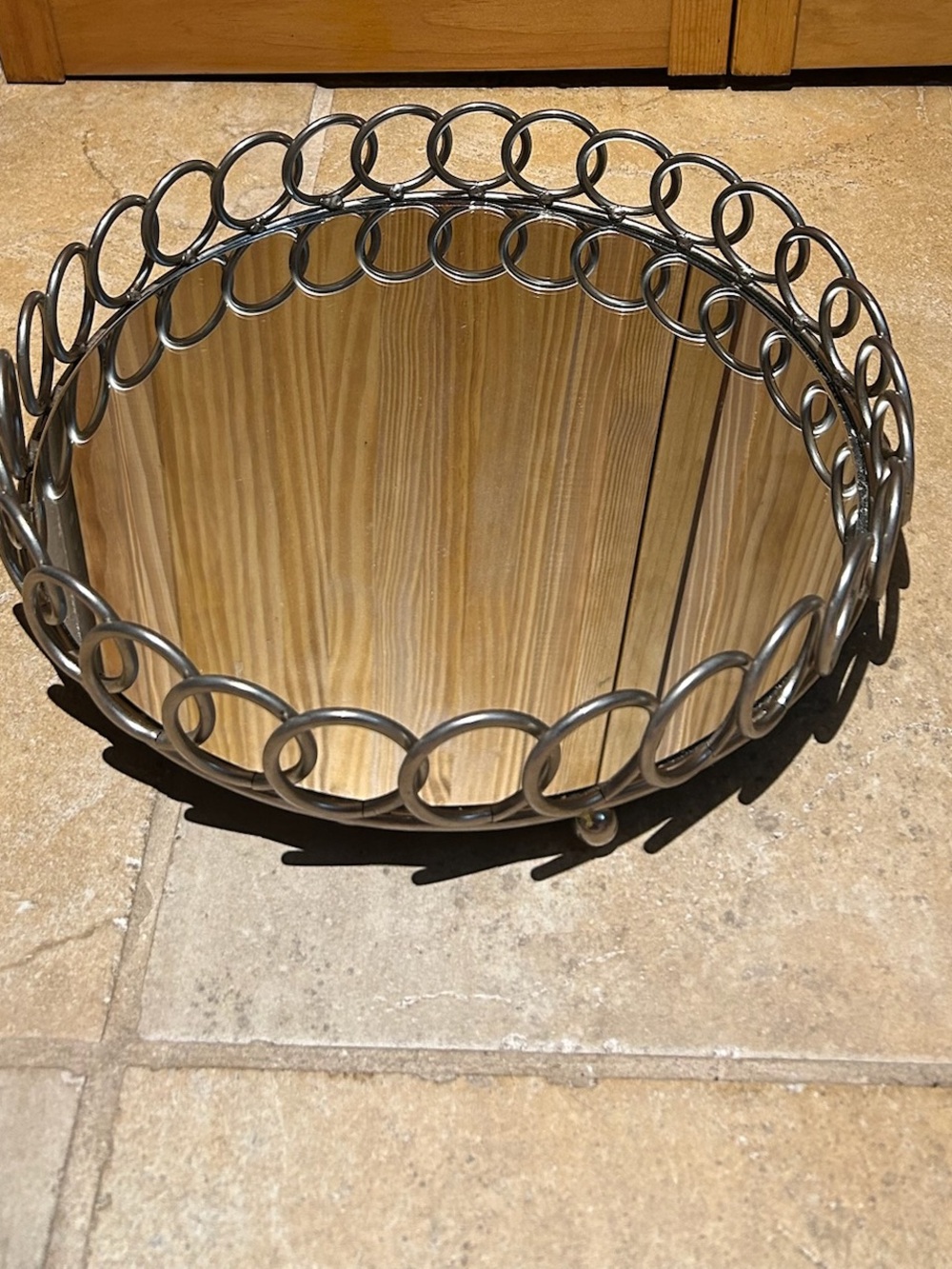 American Atelier Round Silver Looped Mirror Tray,